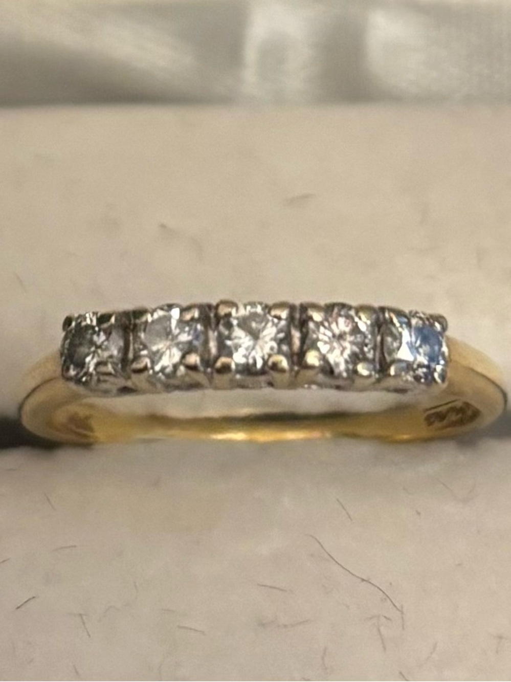 14 k  Gold Band five diamonds quarter carat- Women's Ring
